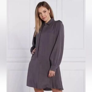 SAMSOE SAMSOE Lizzy Shirt‎ Dress in Grey Long Puff Sleeve Drop Waist Size Large